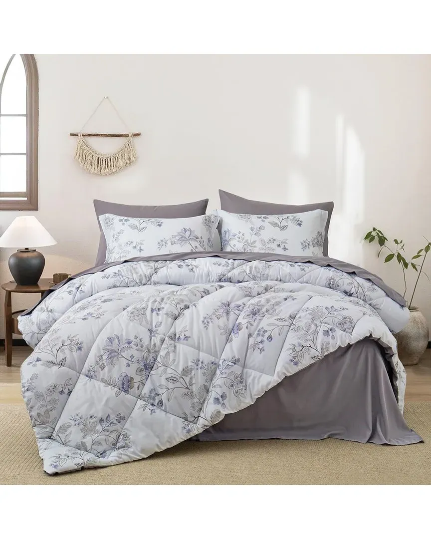 Floral Printed 7pc Bed-In-A-Bag - White, Polyester