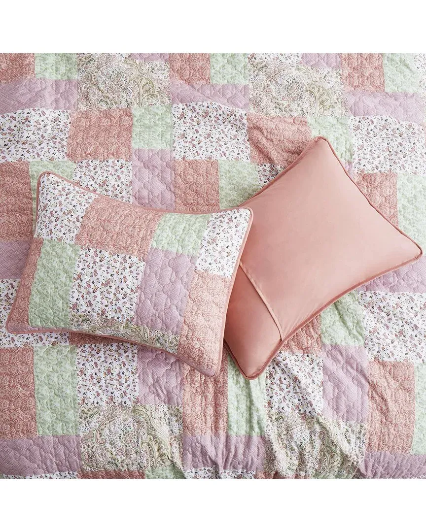 Full/Queen Floral Geometric Printed Coverlet Set - Pink