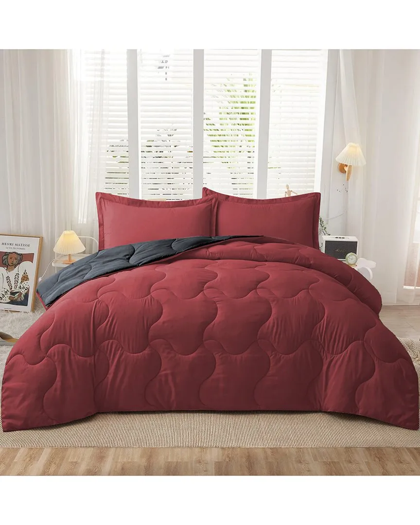 Reversible Down Alternative Comforter Set - Red, Microfiber