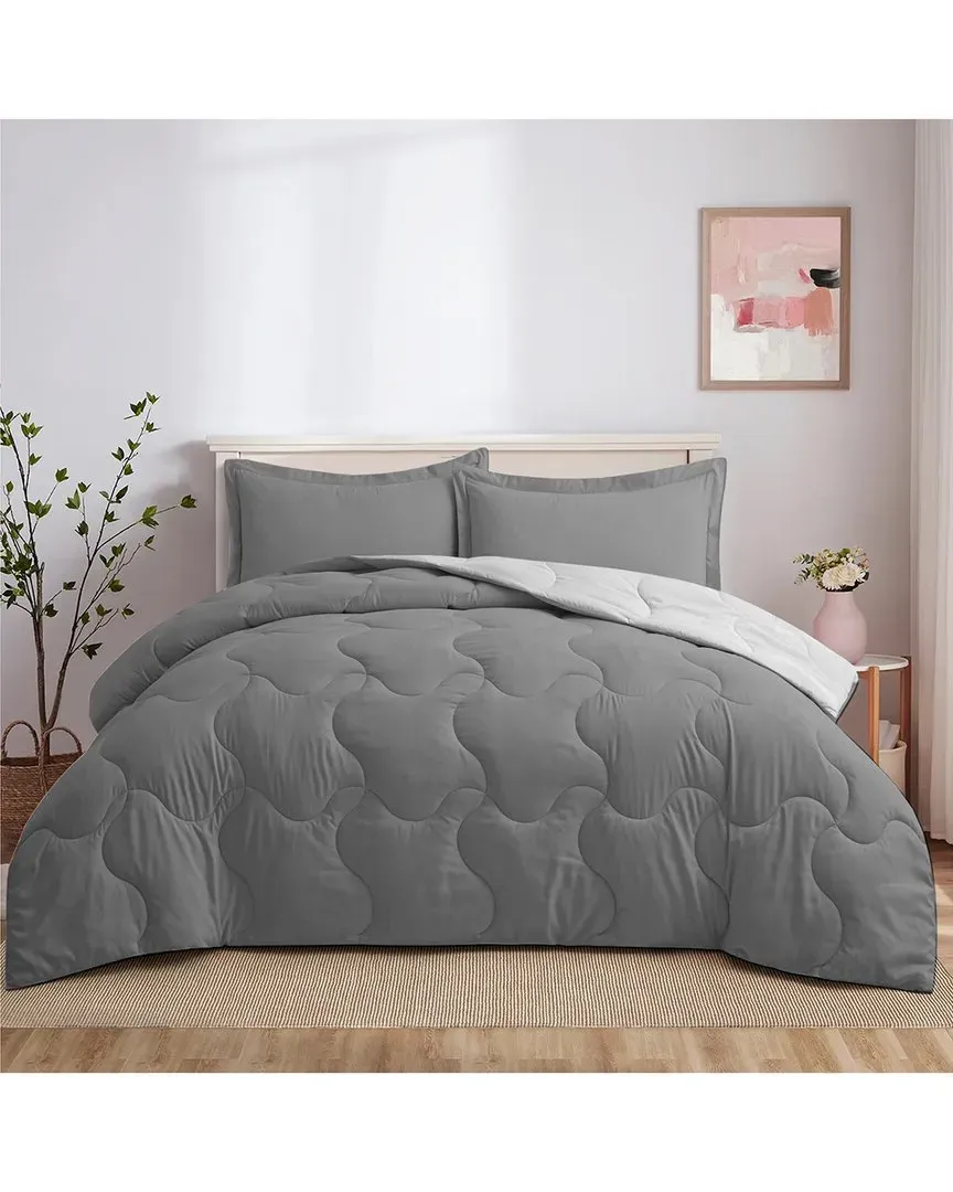 Reversible Quilted Comforter Set - Gray, Microfiber image