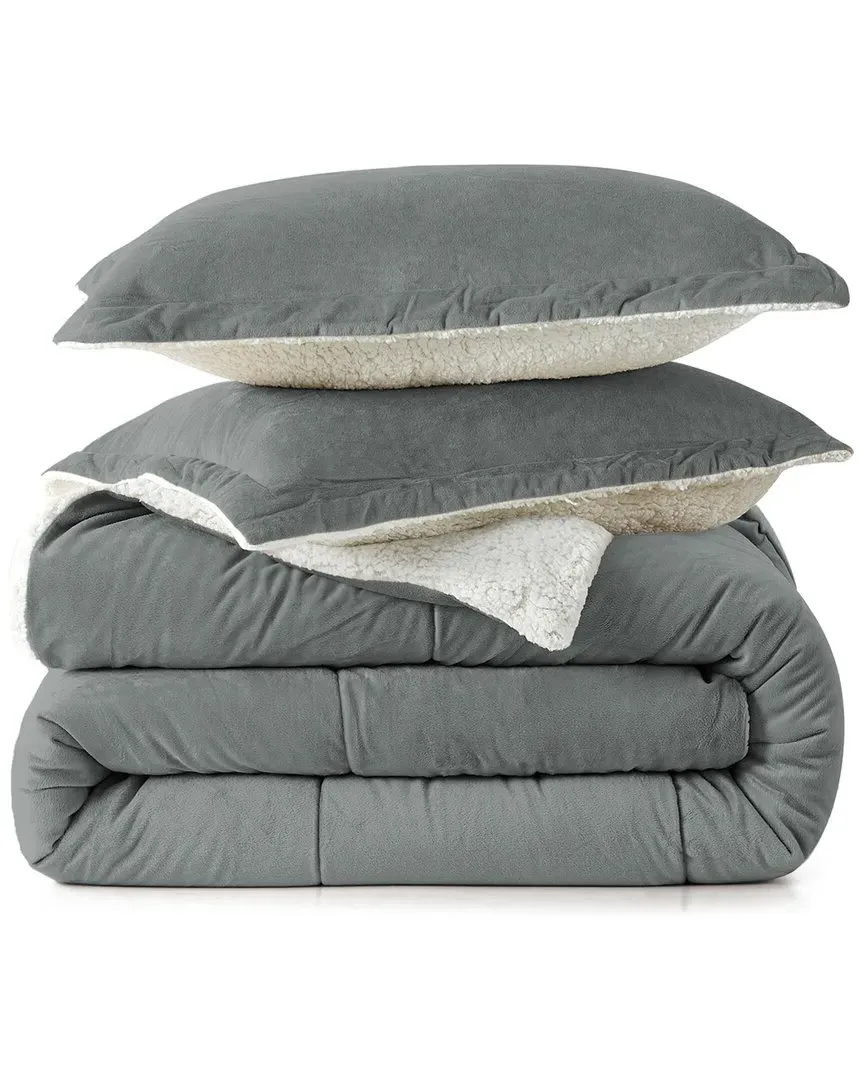 Reversible Sherpa Comforter Set - Dark Gray, Polyester image