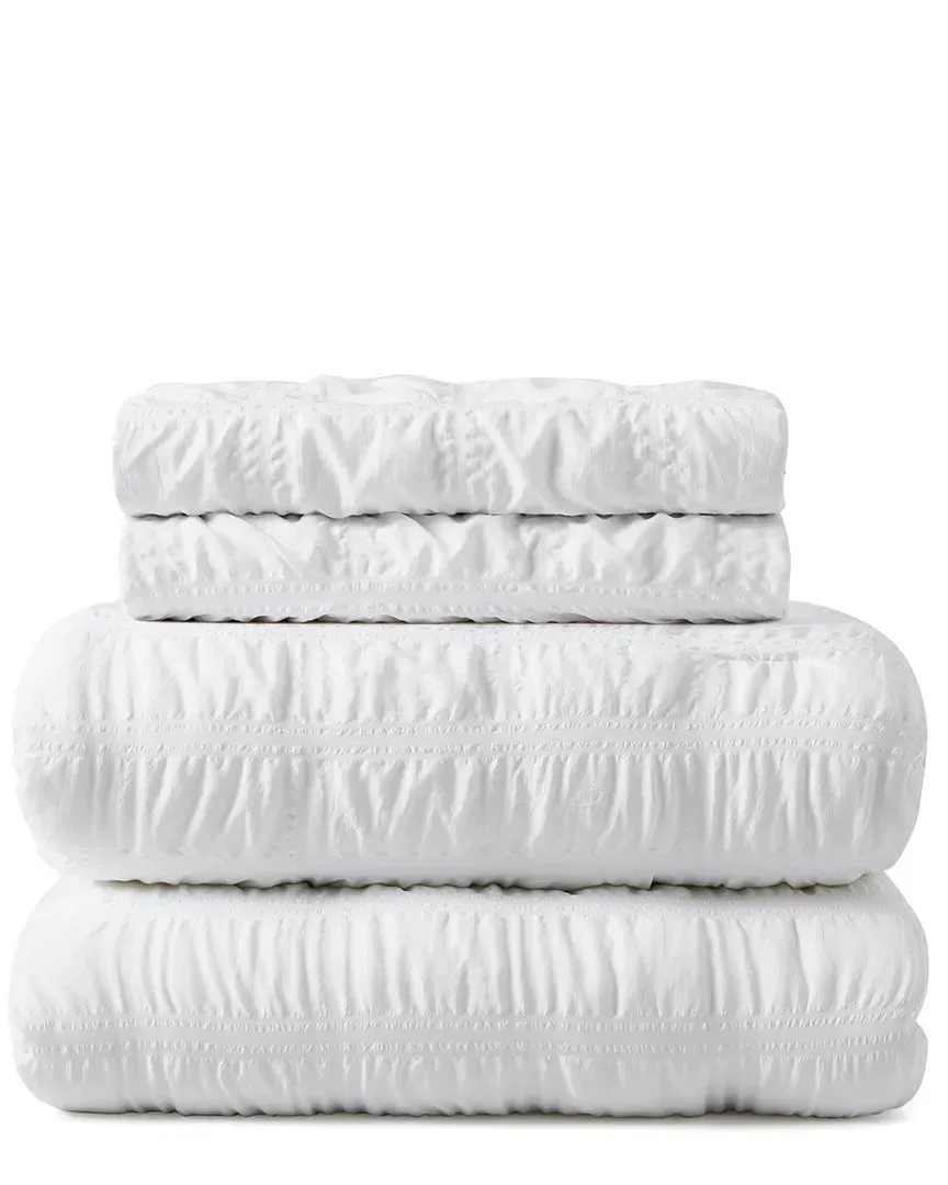 Ruched Comforter Set - White, Microfiber