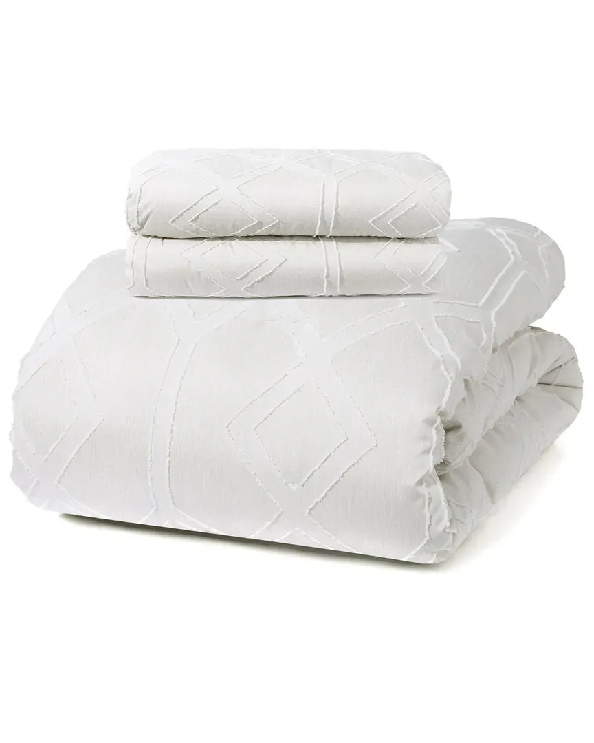 Textured Clipped Jacquard Comforter Set - White, Microfiber image