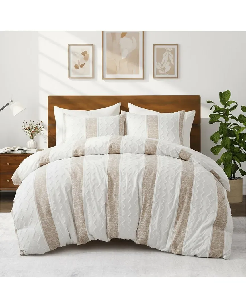 Textured Stripe Geometric Duvet Cover Set - Polyester image