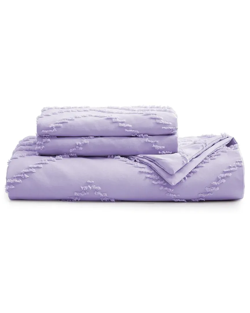 Wave Quilted Jacquard Duvet Cover Set - Purple, Polyester
