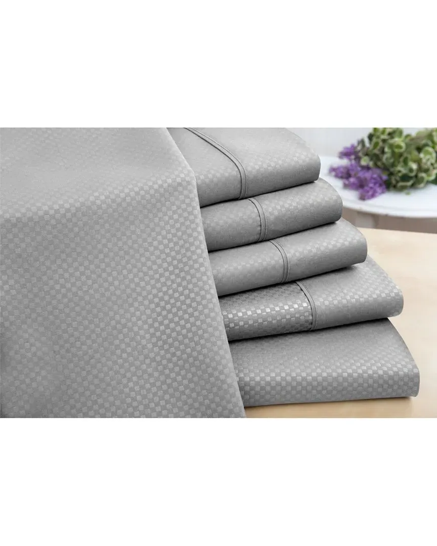 6-Piece Embossed Check Sheet Set - Silver, Microfiber image