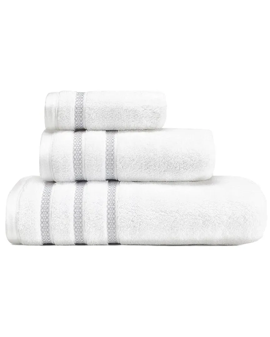 Textured Trellis 3-Piece Towel Set - White, Cotton