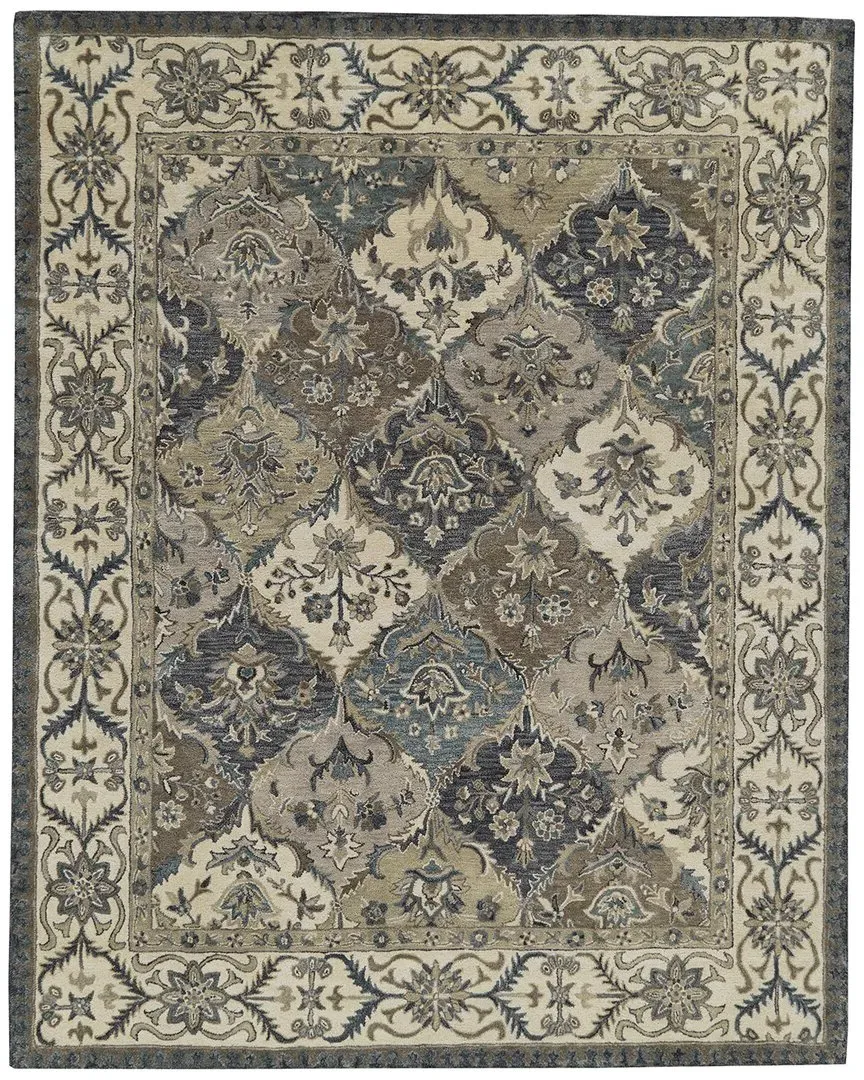 Botticino Diamond Floral Persian Wool Rug - Navy/Gray/Beige image