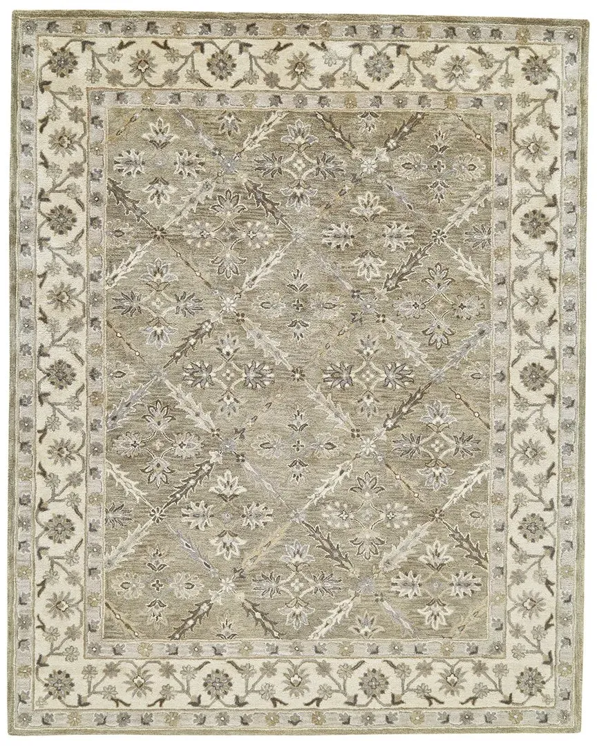 Botticino Floral Diamond Persian Wool Accent Rug - Green, Beige image