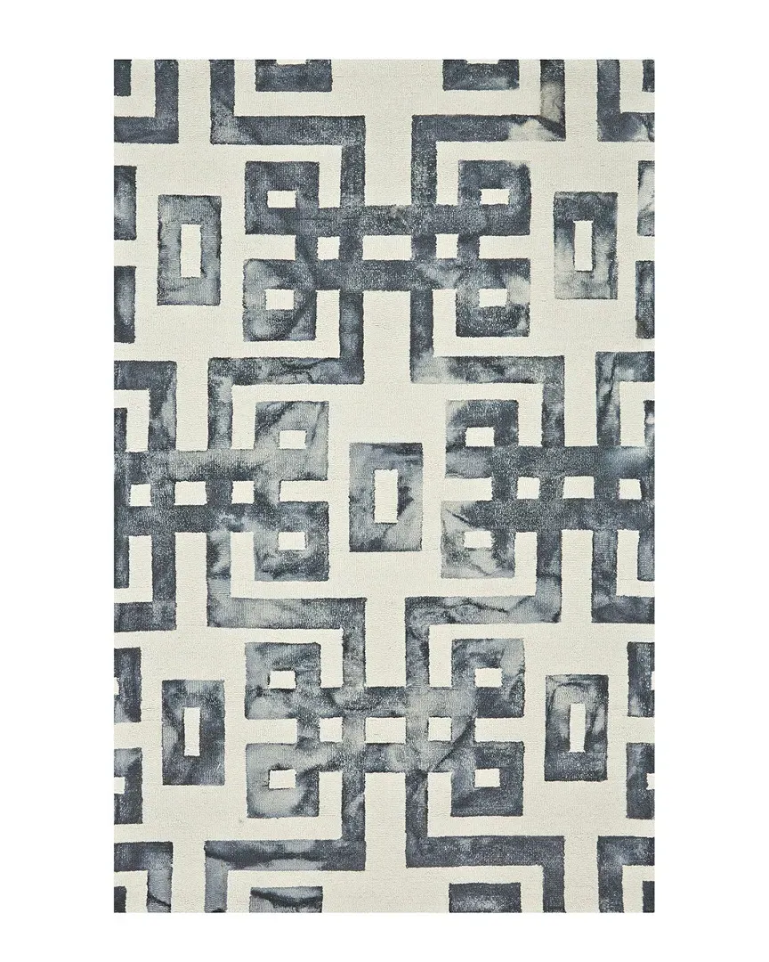 Marengo Tufted Greek Key Wool Rug - Black, Ivory