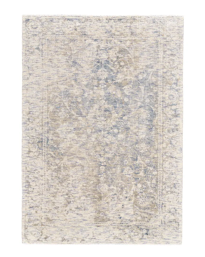 Michener Distressed Ornamental Area Rug - Ivory Blue, Wool