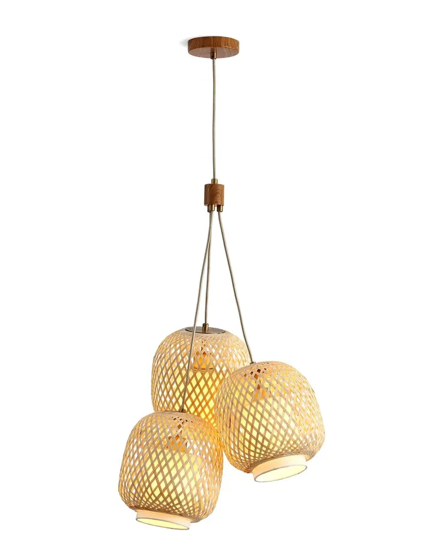 Fos 3-Light Cluster Pendant - Brushed Beige, Bamboo