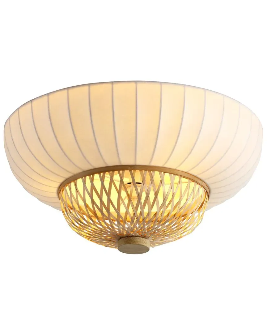Hikari 3-Light Flush Mount Ceiling Light - Beige, Bamboo