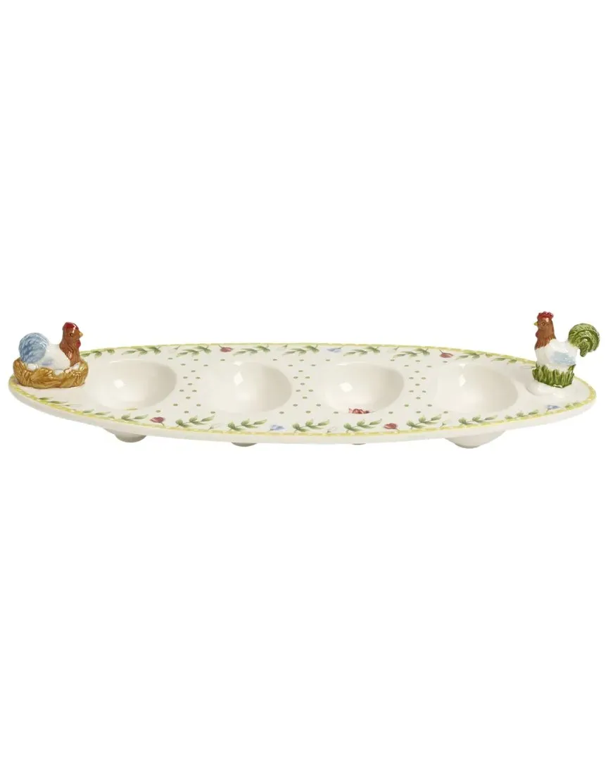 Spring Awakening Egg Boat Rooster And Hen - Multicolor, Porcelain