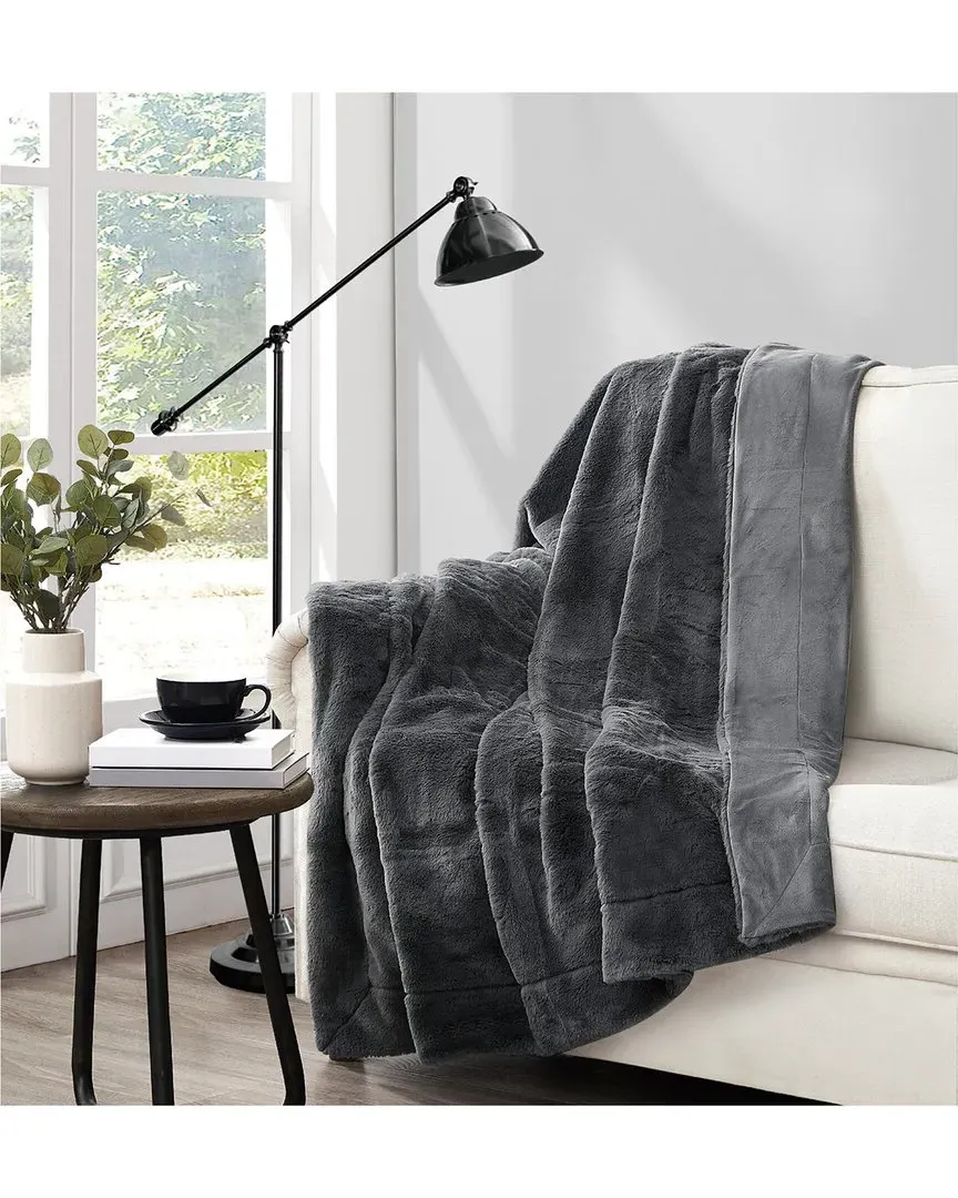 Faux Rabbit Fur Throw - Grey, Polyester