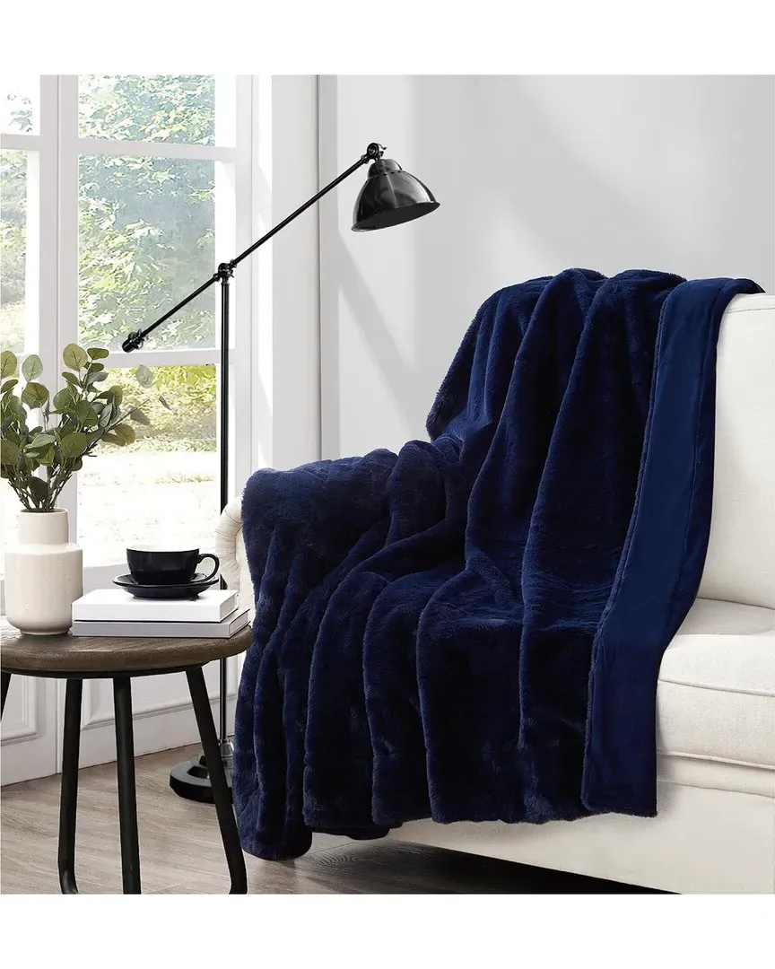 Faux Rabbit Fur Throw - Navy, Polyester