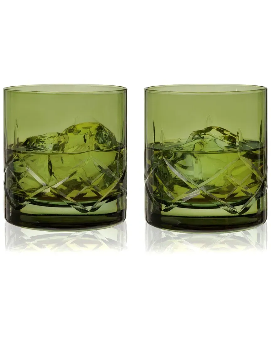 Admiral Cut Crystal Rocks Glasses - Green
