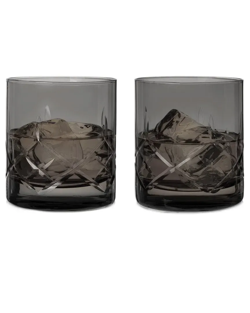 Admiral Cut Crystal Rocks Glasses - Grey