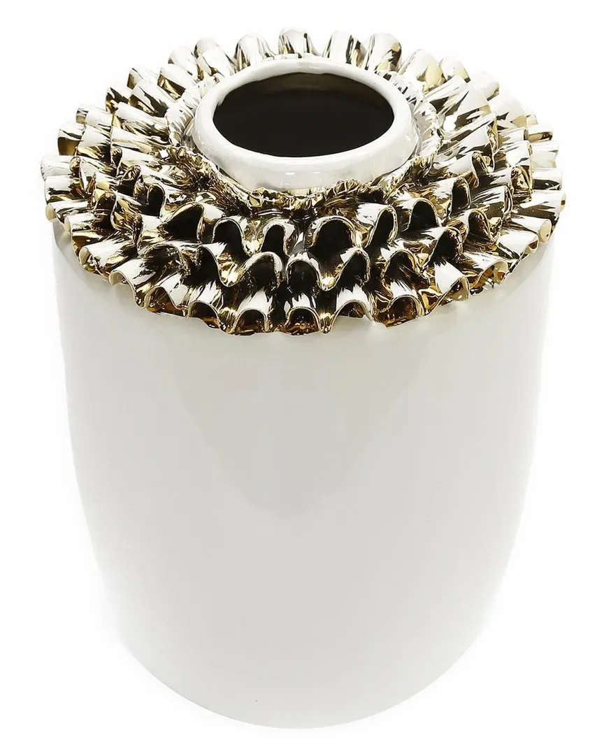 10in Ceramic Vase Gold Design - White image