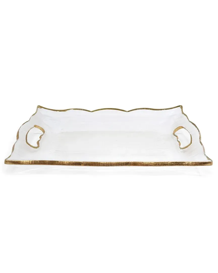 11.5in Rectangular Glass Tray with Handles - Gold image