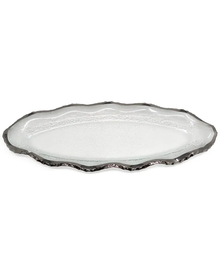 18in Glass Plate with Scalloped Rim - Silver