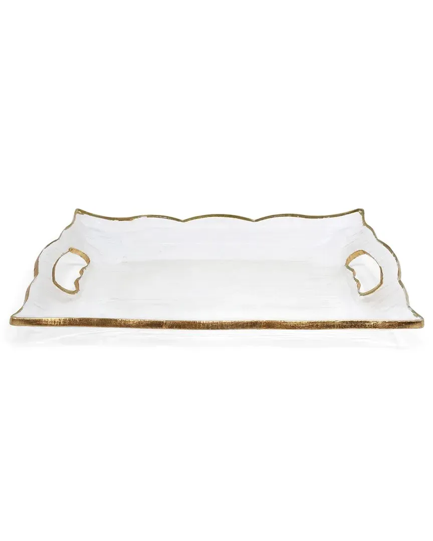 20in Rectangular Glass Tray with Handles - Gold
