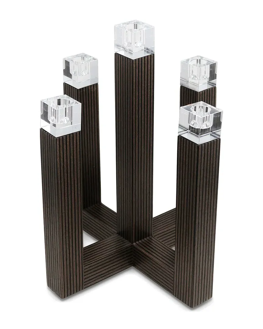 5-Light Wooden Candelabra with Glass Tip - Black image