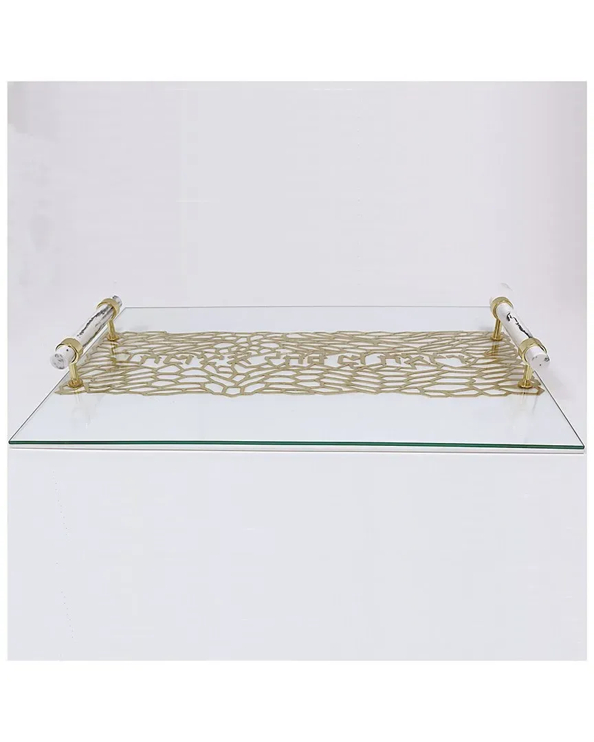 Acrylic Challah Tray with Marble Handles - Gold image