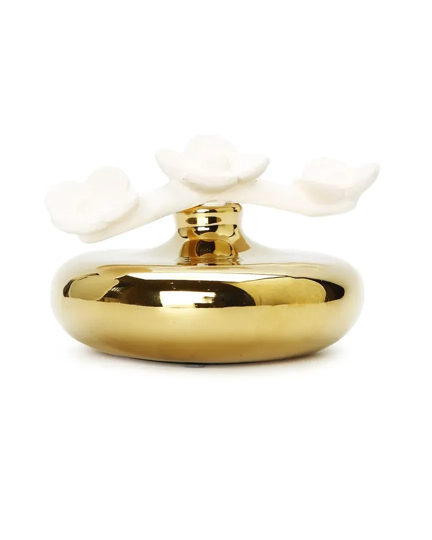 Circular Diffuser with Three White Flowers - Gold image