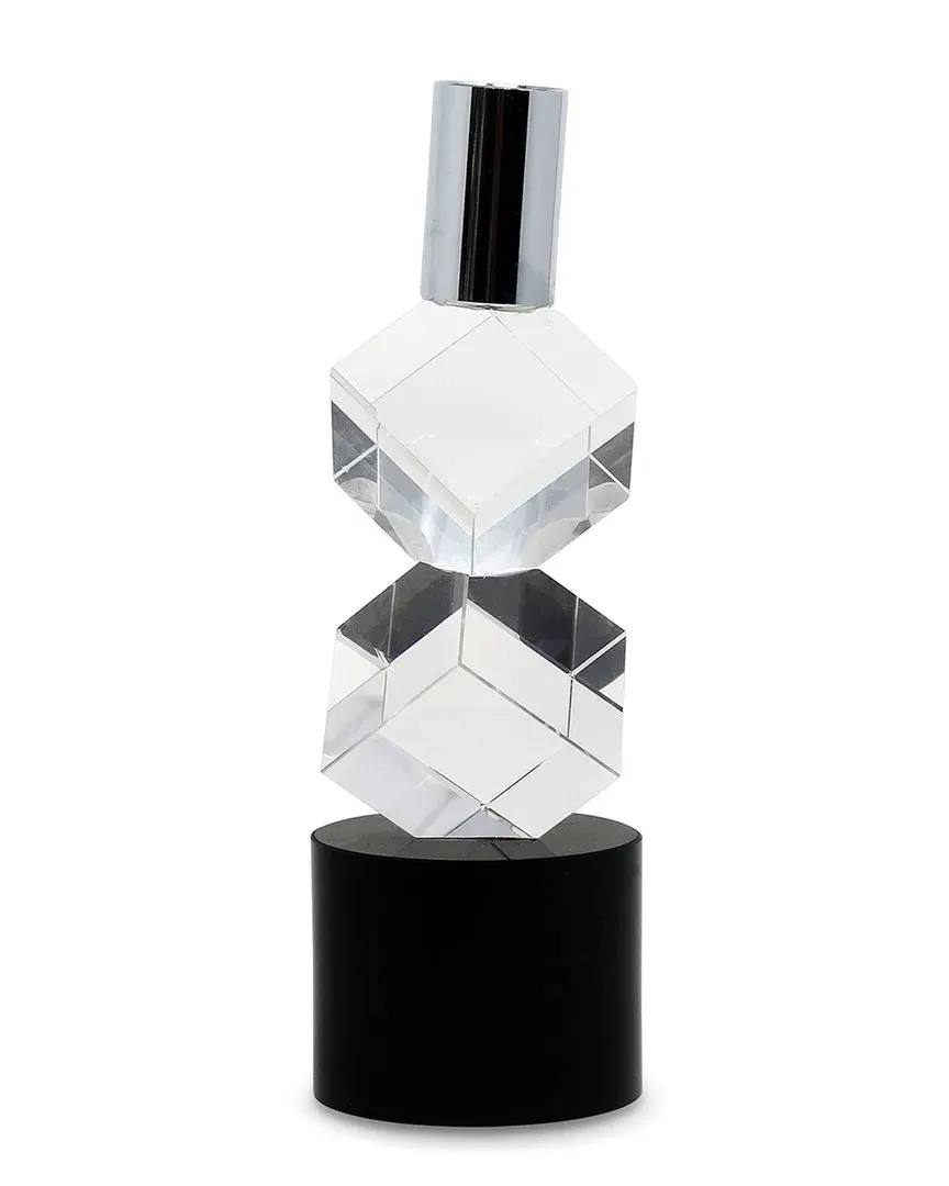 Crystal Candlestick with Diagonal Design - Silver image