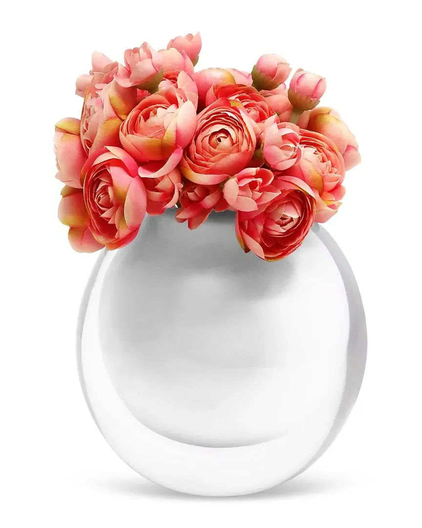 Double Wall Inlay Glass Vase with Flowers - White image