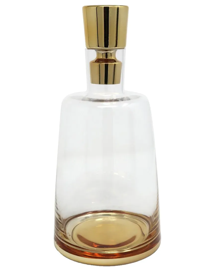 Glass Decanter with Base Detail & Lid - Clear, Gold