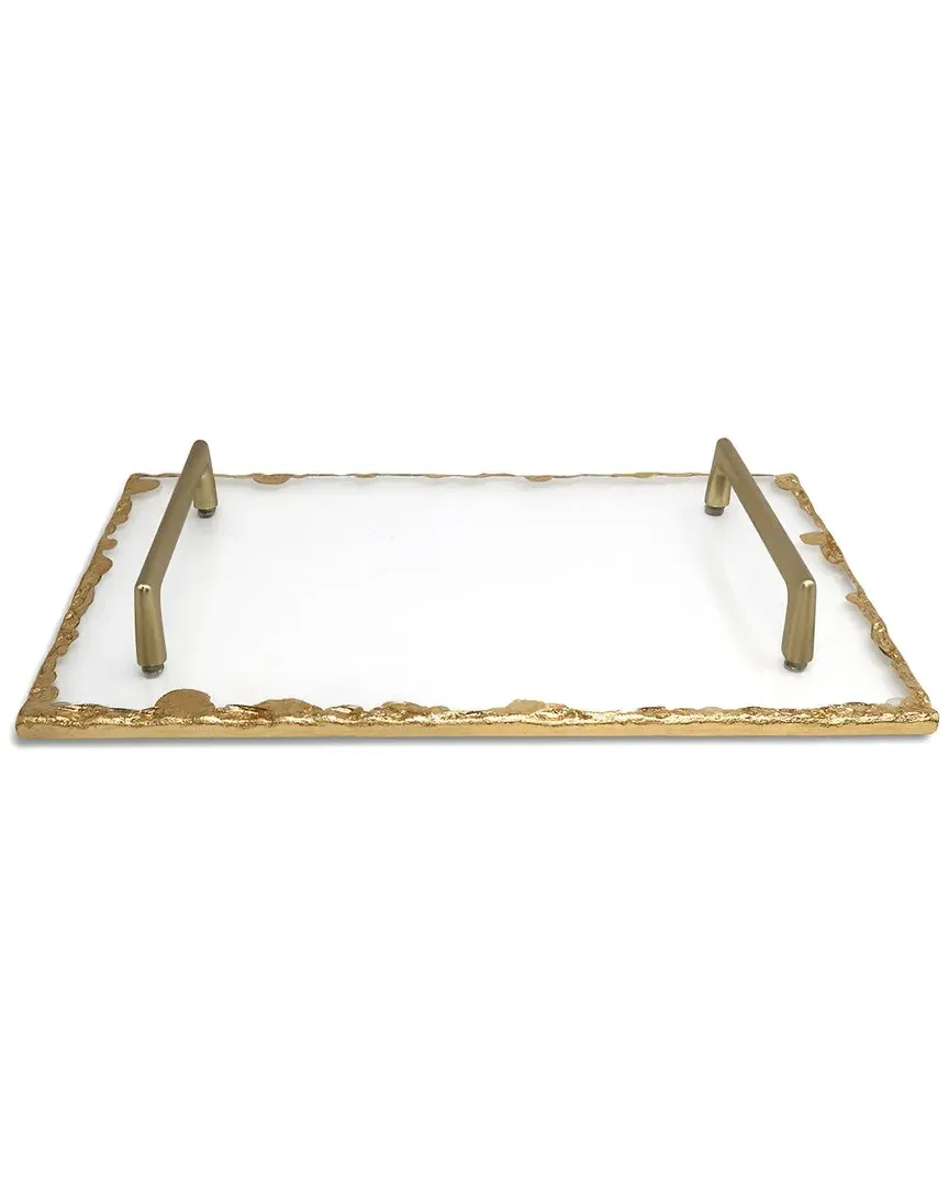 Glass Tray with Rim Detail & Handles - Clear, Gold image