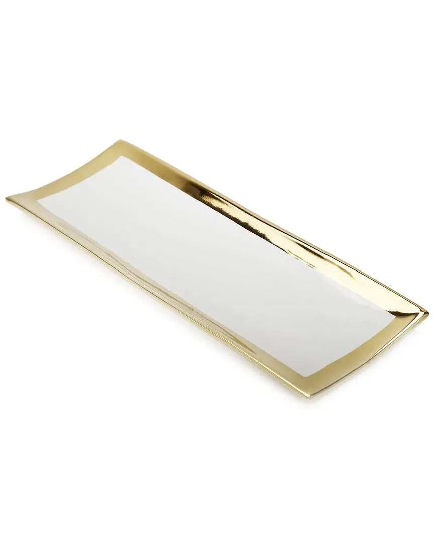 Gold Edged Oblong Tray - White, Ceramic