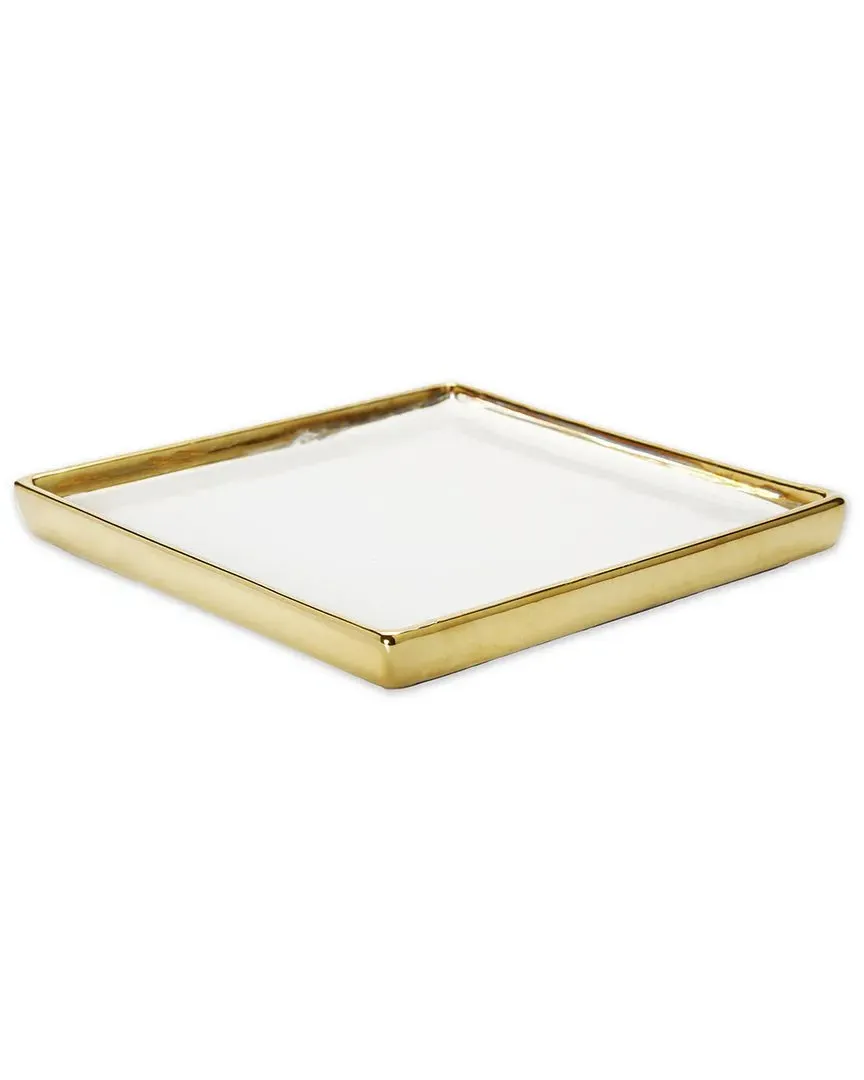 Gold Edged Square Tray - White, Ceramic image