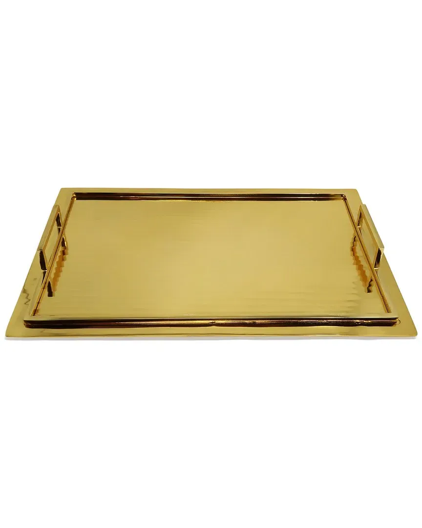 Large Serving Tray with Handles - Gold, Stainless Steel