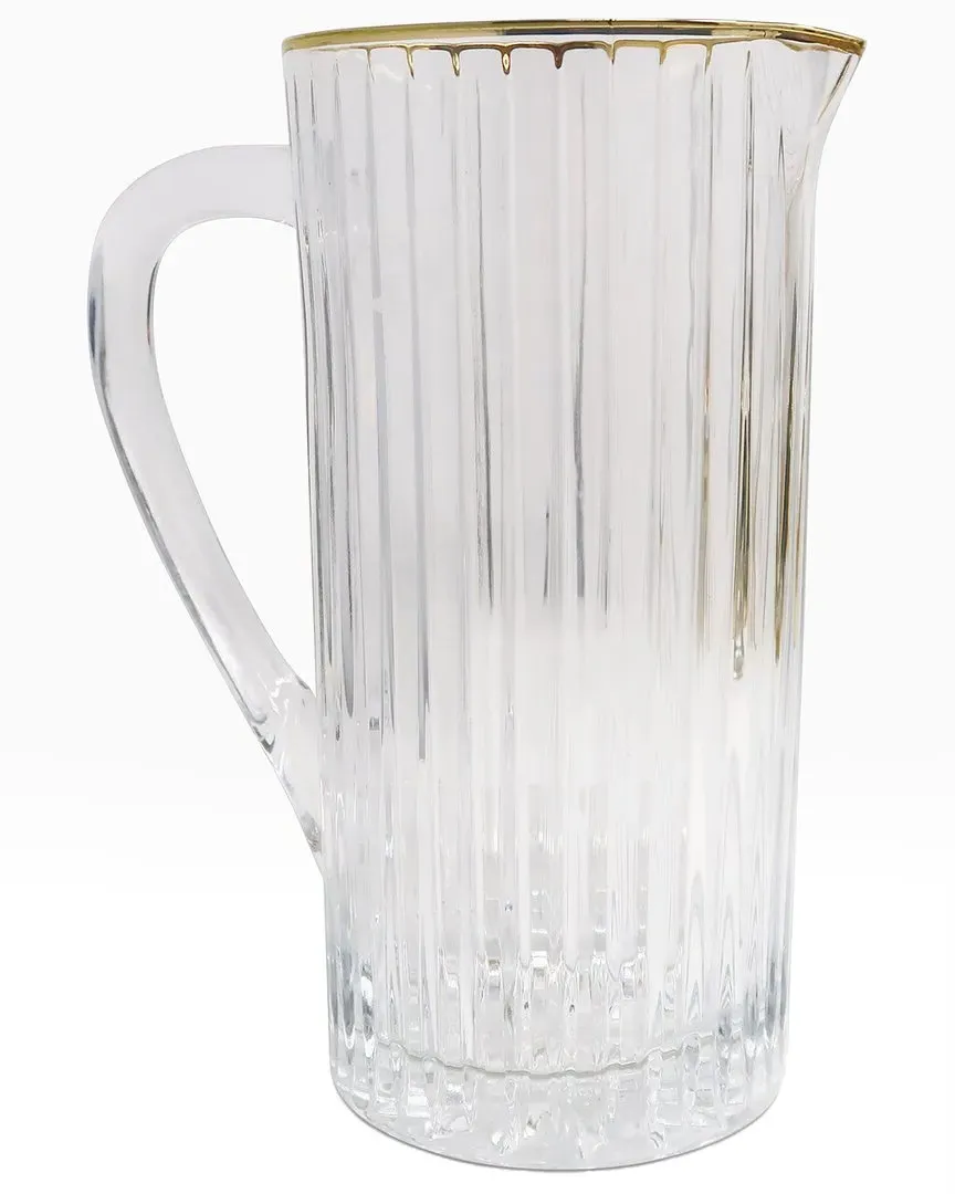 Pitcher with Linear Design & Rim Detail - Clear, Glass
