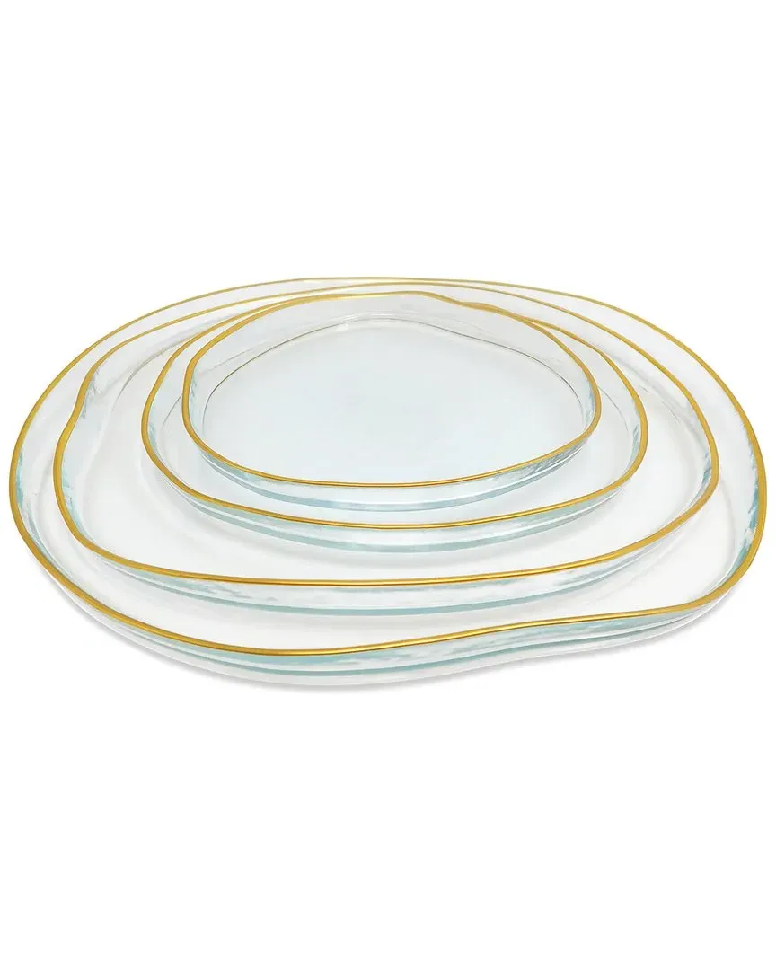 Set of 4 Organically Shaped Charger Plates with Wall Detail - Clear, Glass