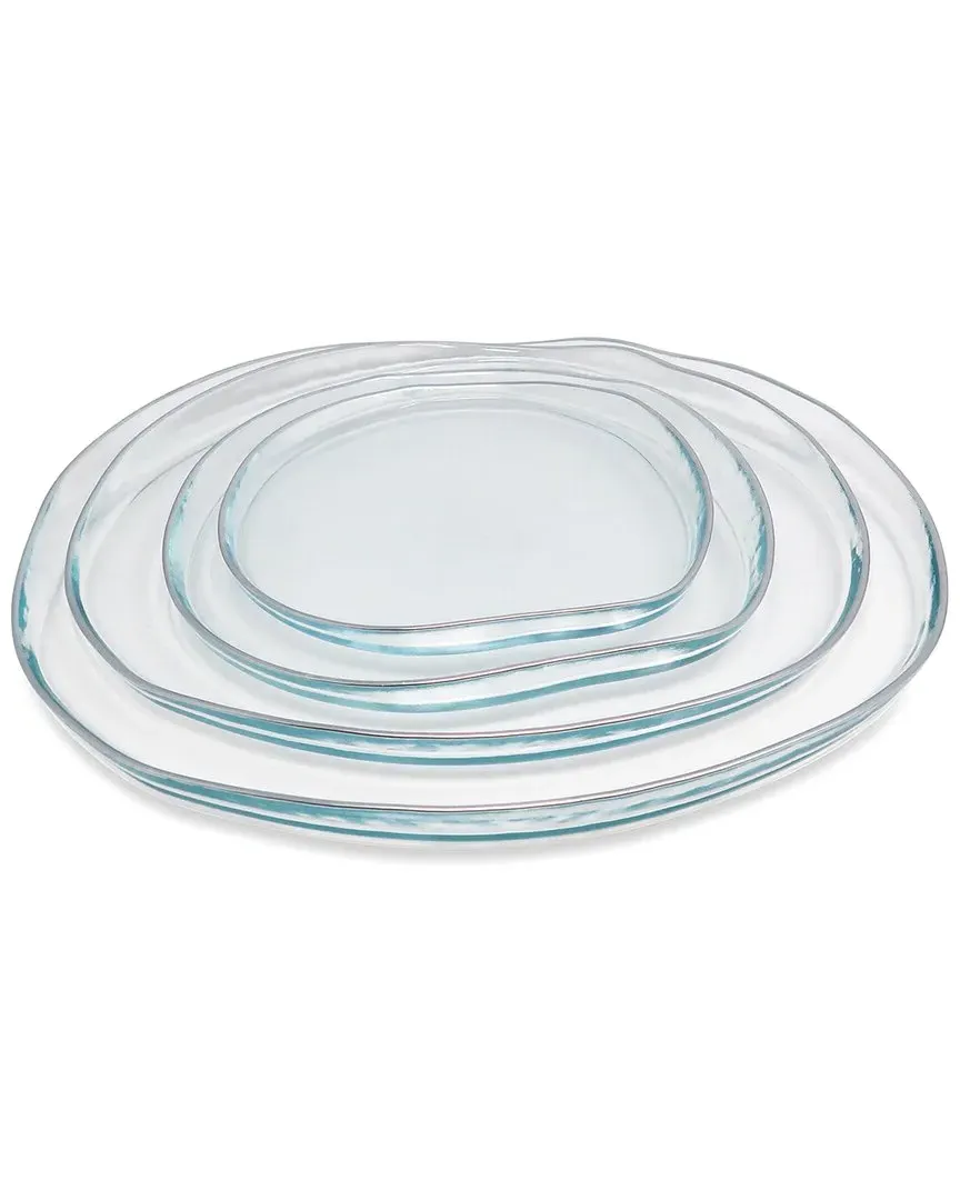 Set of 4 Organically Shaped Salad Plates with Wall Detail - Clear, Glass