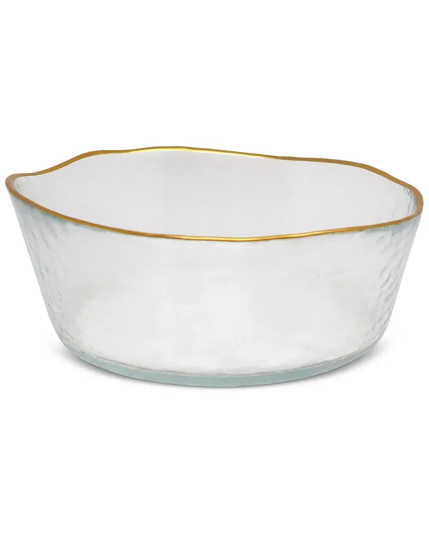 Set of 4 Organically Shaped Soup Bowls with Trim - Clear, Glass