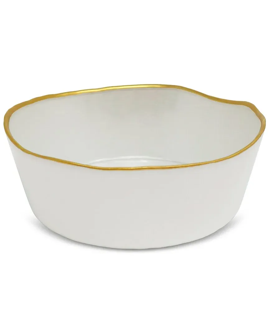 Set of 4 Organically Shaped Soup Bowls with Trim - Clear, Glass