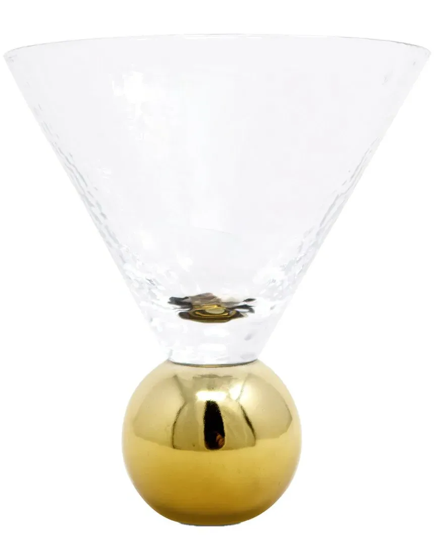 Set of 6 Hammered Dessert Glasses on Ball Pedestal - Clear, Glass