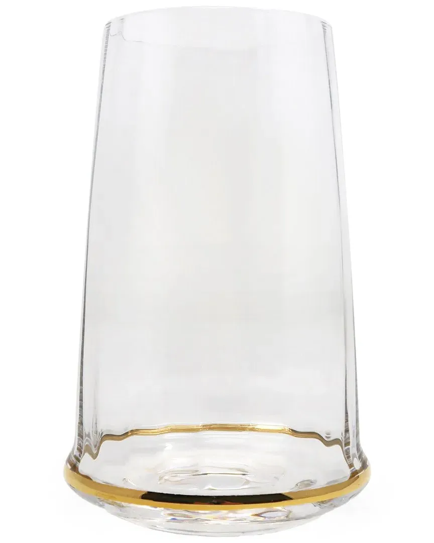 Set of 6 Highball Glasses with Bottom Rim - Clear, Gold