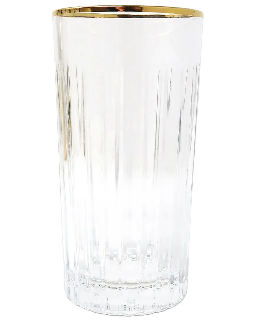 Set of 6 Highball Glasses with Linear Design - Clear, Gold