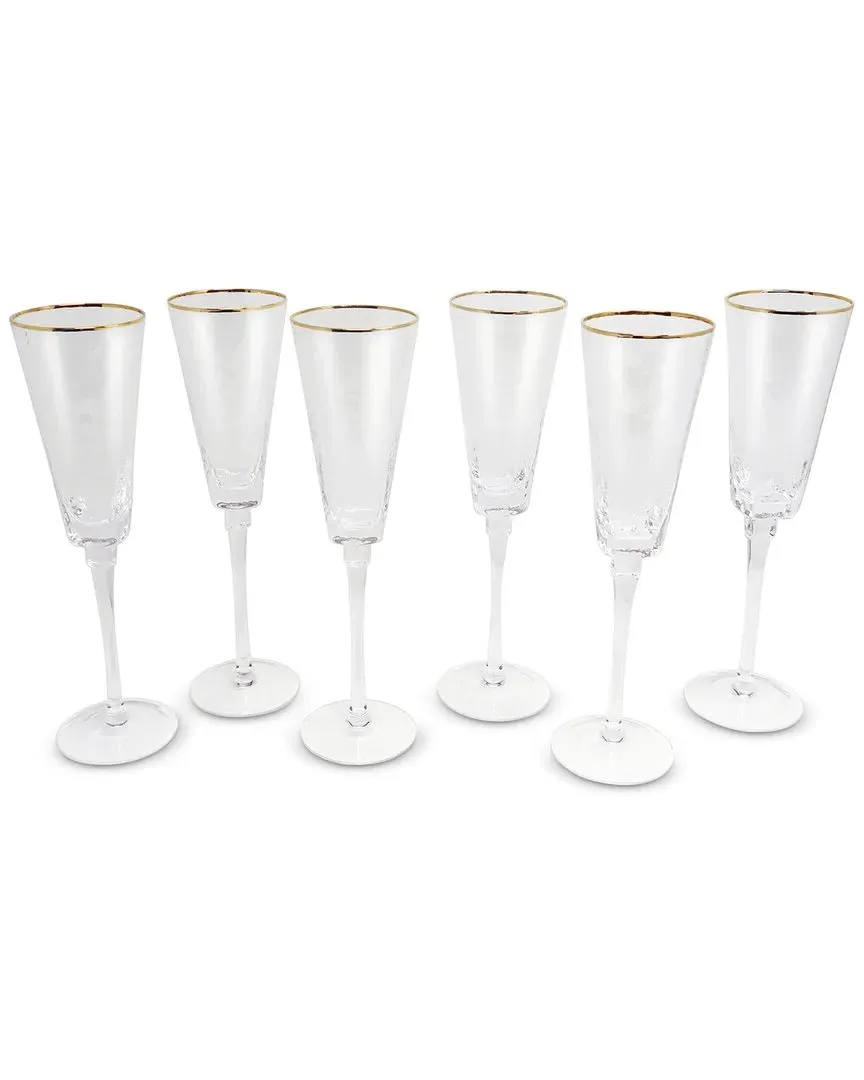 Set of 6 Square Hammered Flute Glasses - Clear, Glass image