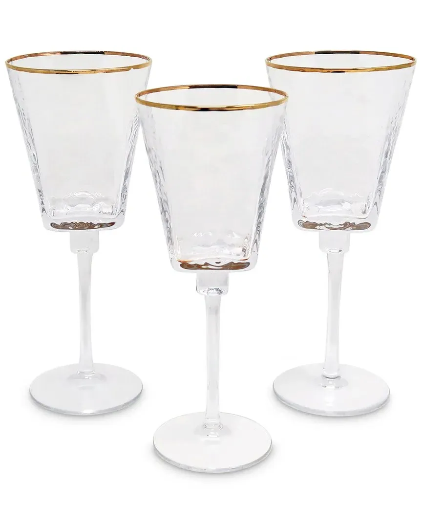 Set of 6 Square Hammered Water Glasses - Gold, Glass