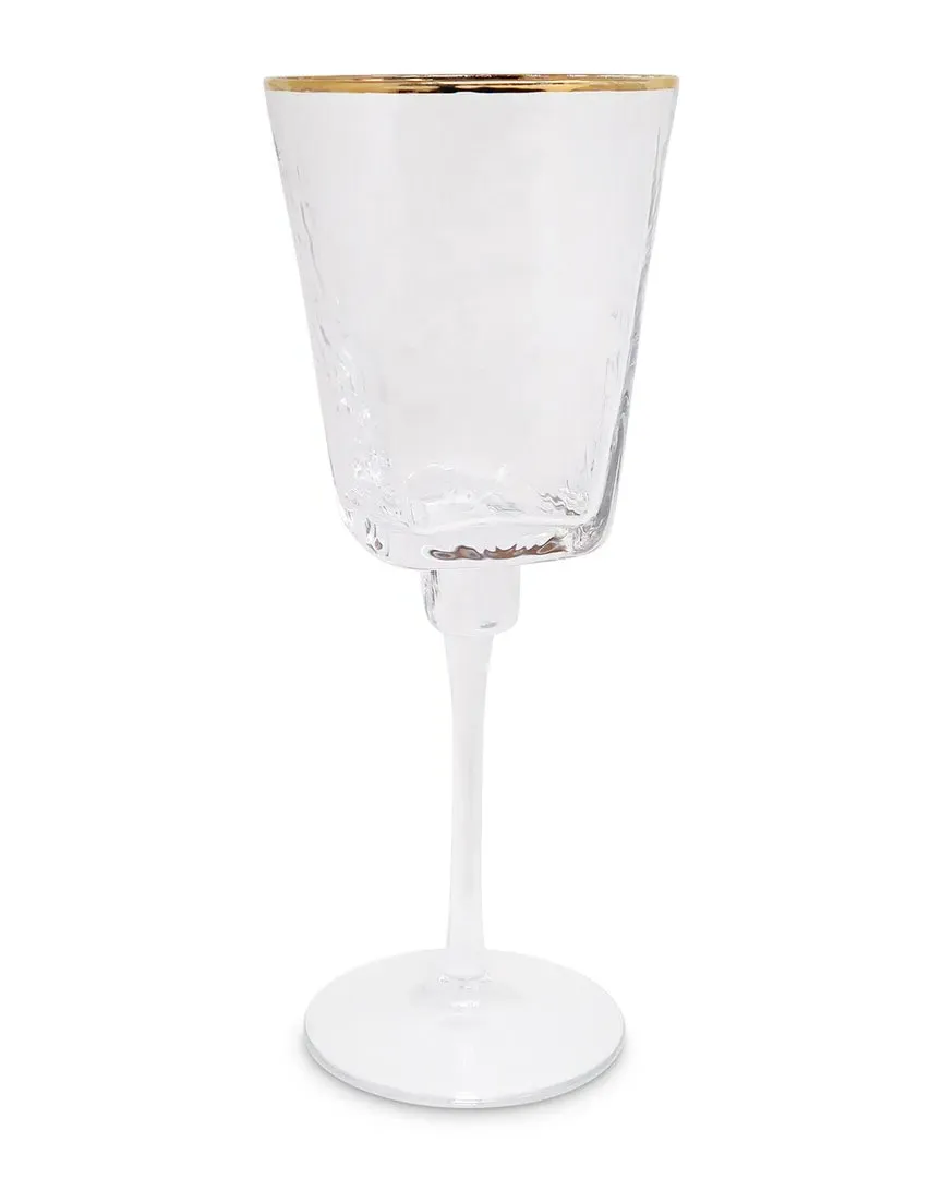 Set of 6 Square Hammered Wine Glasses - Gold, Glass