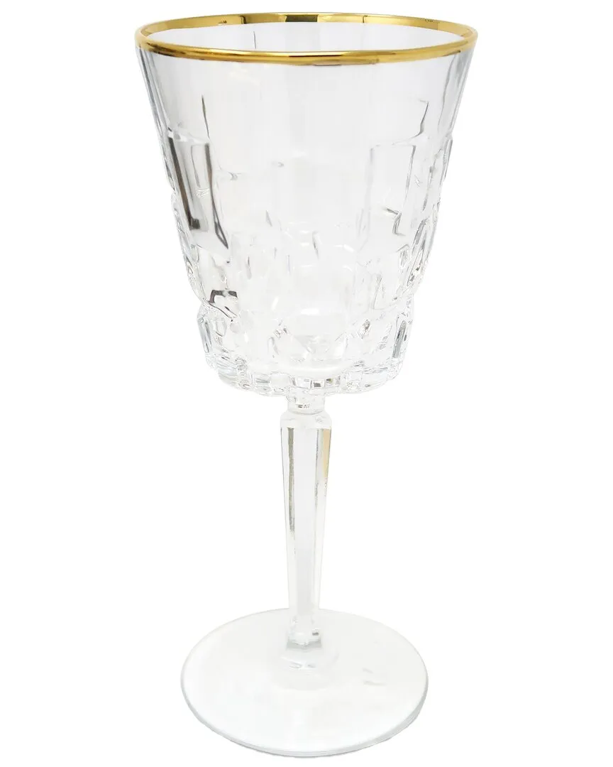 Set of 6 Water Glasses with Block Design - Clear, Glass