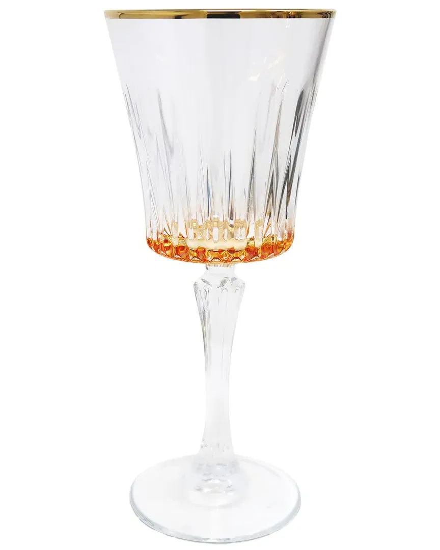 Set of 6 Water Glasses with Bottom & Rim Detail - Amber, Glass