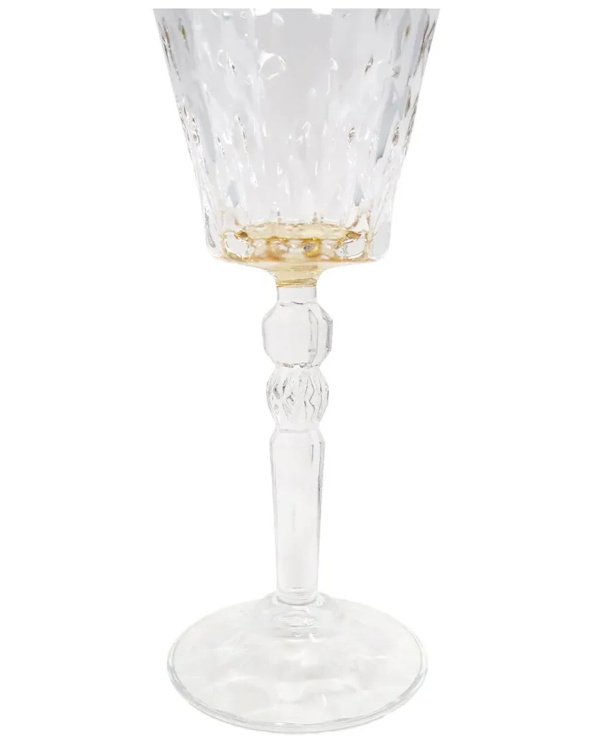 Set of 6 Water Glasses with Bottom & Rim Detail - Amber, Glass